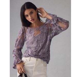Anthropologie Eva Franco Lavendar purple mesh long sleeve Lace top with cami S